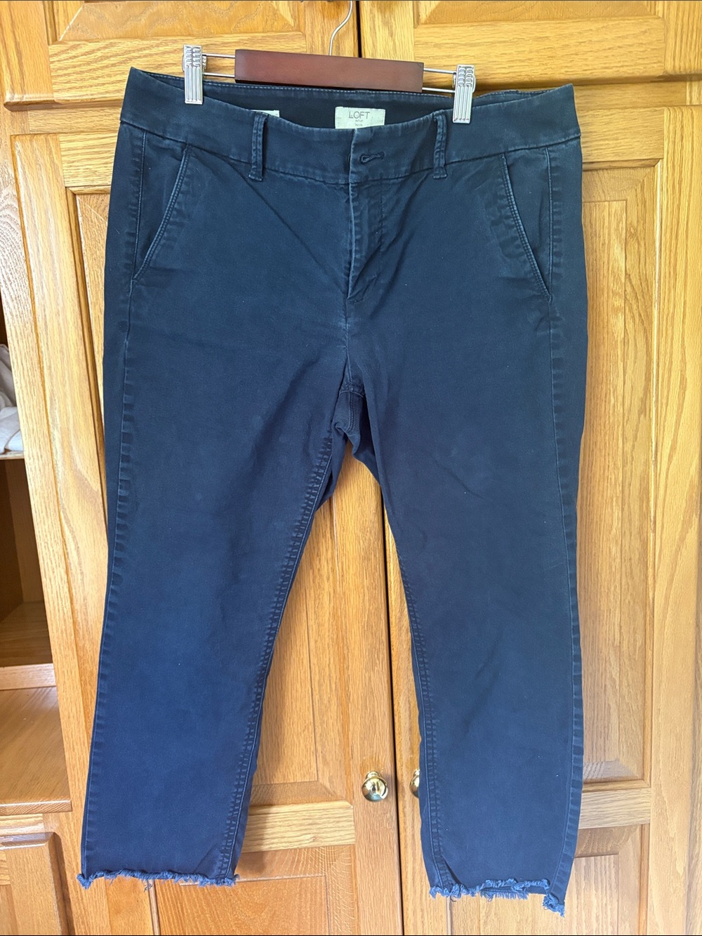 LOFT Dark Navy Raw-Hem Cropped Chinos